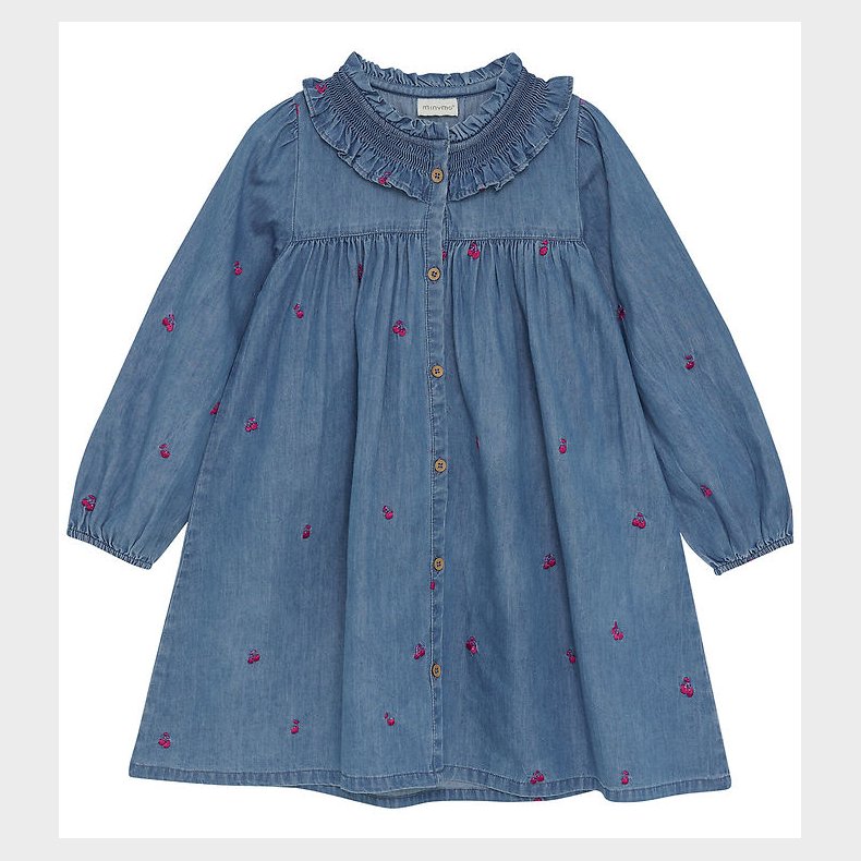 Minymo Kjole - Denim - Ombre Blue m. Kirseb�r