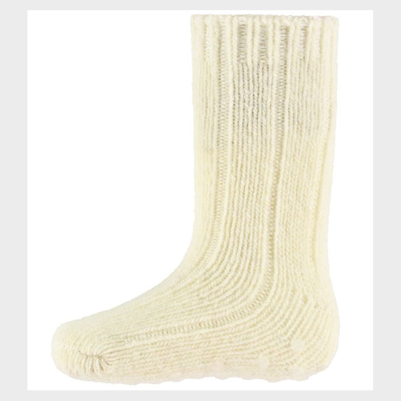 MiniPop Skridsikre Str�mper - Uld - Rib - Off White