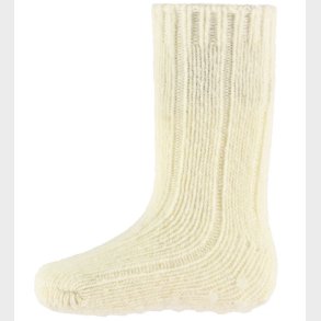 MiniPop Skridsikre Str�mper - Uld - Rib - Off White