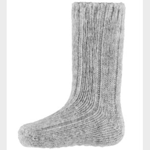 MiniPop Strmper - Uld - Rib - Skridsikre - Light Grey Melange