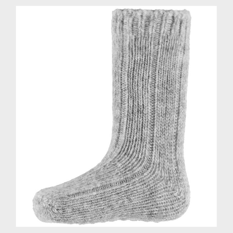 MiniPop Strmper - Uld - Rib - Skridsikre - Light Grey Melange