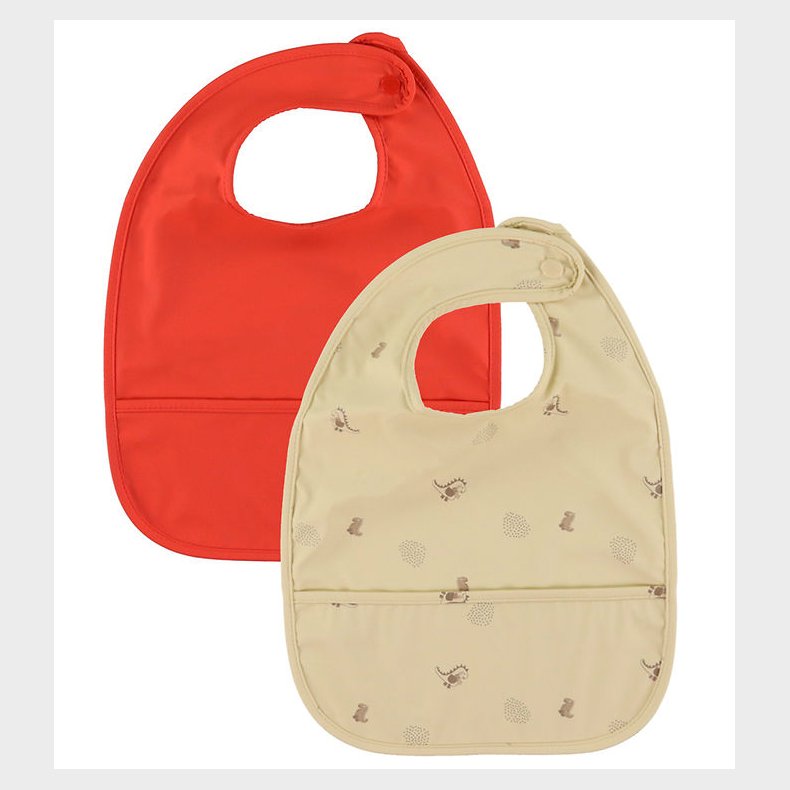 OYOY Hagesm�kke - 2-pak - Dino Bib - Butter/CherryRed