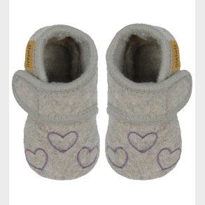 En Fant Hjemmesko - Uld - Grape Shake m. Hjerter