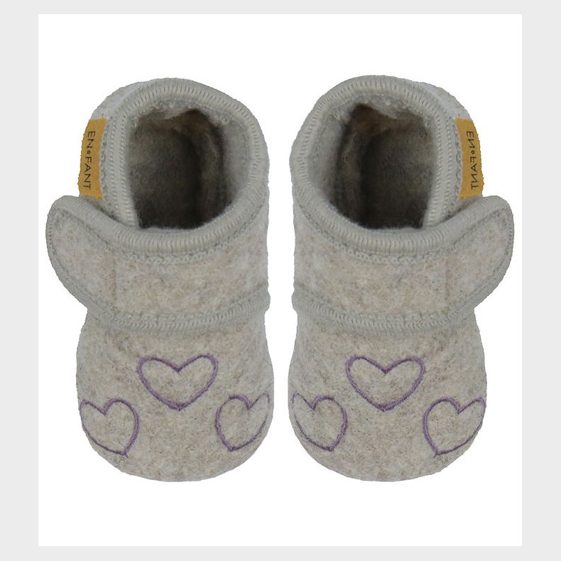 En Fant Hjemmesko - Uld - Grape Shake m. Hjerter