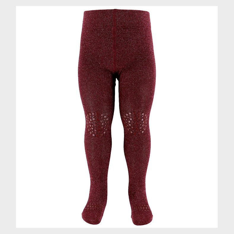 GoBabyGo Skridsikre Strmpebukser - Bambus - Wine Red m. Glitter