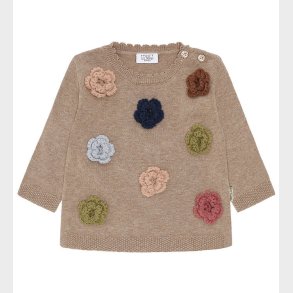 Hust and Claire Bluse - Strik - HCpusle - Biscuit m. Blomster