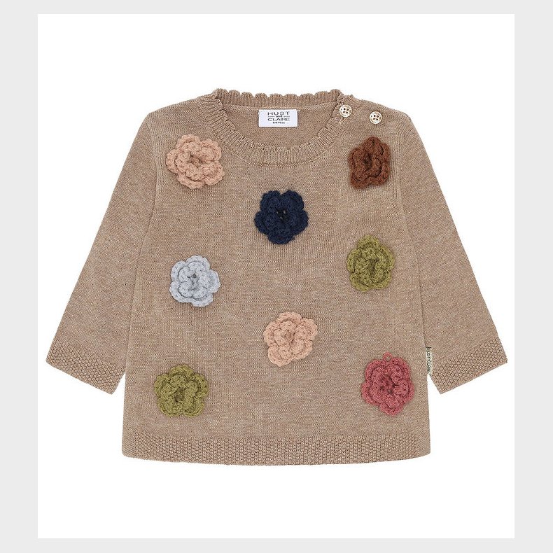 Hust and Claire Bluse - Strik - HCpusle - Biscuit m. Blomster