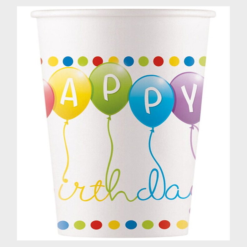 Decorata Party Papkrus - 8-pak - 200 ml - Happy Birthday Streame