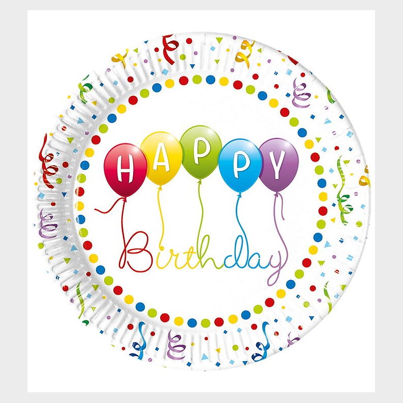 Decorata Party Paptallerkner - 8-pak - 23 cm - Happy Birthday St