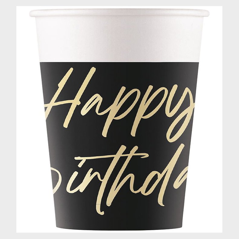Decorata Party Papkrus - 8-pak - 200 ml - Elegant Happy Birthday