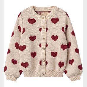 Wheat Cardigan - Merinould - Offwhite Melange m. Hjerter