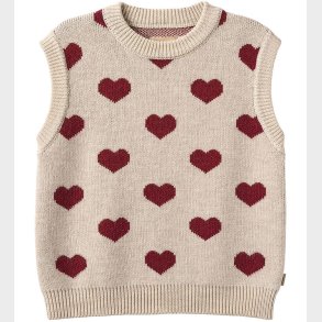 Wheat Vest - Merinould - Gaby - Offwhite Melange m. Hjerter