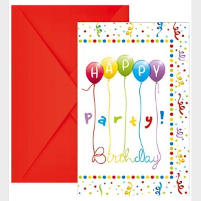 Decorata Party Invitationer - 6-pak - Happy Birthday Streamers