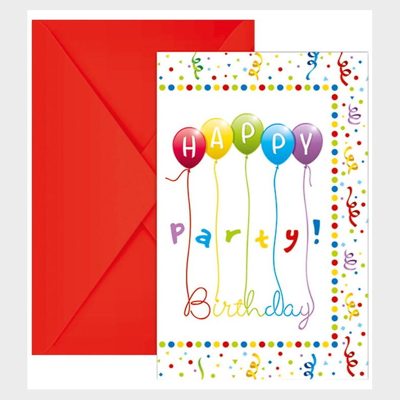 Decorata Party Invitationer - 6-pak - Happy Birthday Streamers