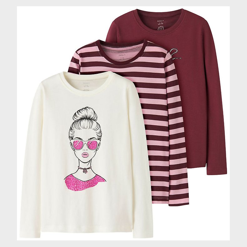 Name It Bluse - 3-pak - NkfNiana - Lilac Sachet/Lilac Stripe+Clo