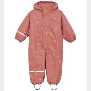 CeLaVi Regndragt m. Fleece - AOP - Brick Dust