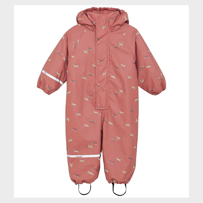 CeLaVi Regndragt m. Fleece - AOP - Brick Dust