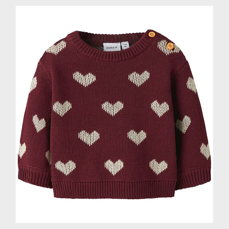 Nmae It Bluse - Strik - NbfOana - Burgundy/Peyote Heart