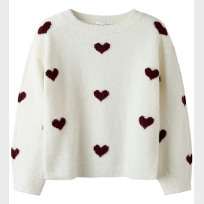 Name It Bluse - Strik - NkfOna - Cloud Dancer/Burgundy Hearts
