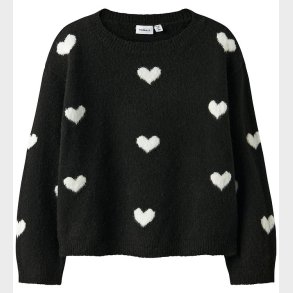 Name It Bluse - Strik - NkfOna - Black/Cloud Dancer Heart