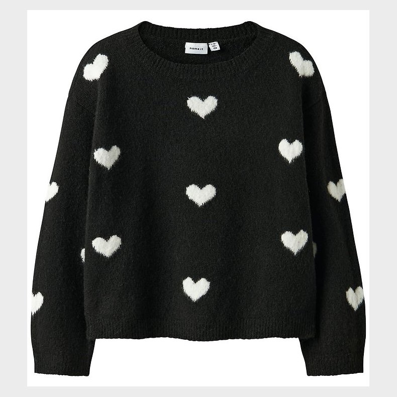 Name It Bluse - Strik - NkfOna - Black/Cloud Dancer Heart