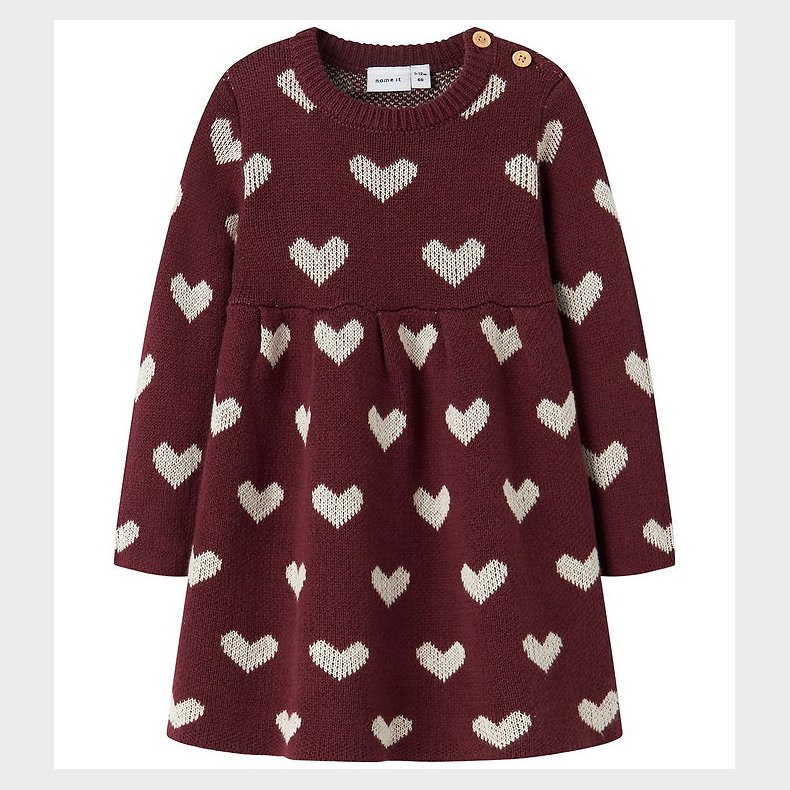 Name It Kjole - Strik - NbfOana - Burgundy/Peyote Heart