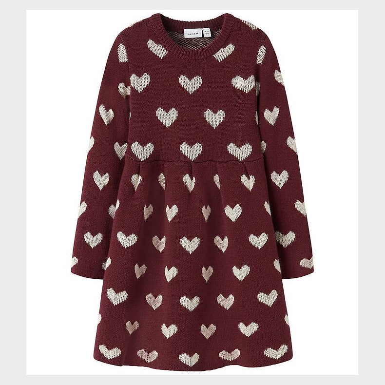 Name It Kjole - Strik - NmfOana - Burgundy/Peyote Heart