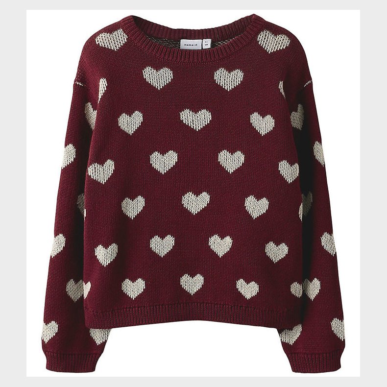 Name It Bluse - Strik - NmfOana - Burgundy/Peyote Heart