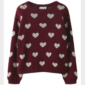 Name It Bluse - Strik - NmfOana - Burgundy/Peyote Heart