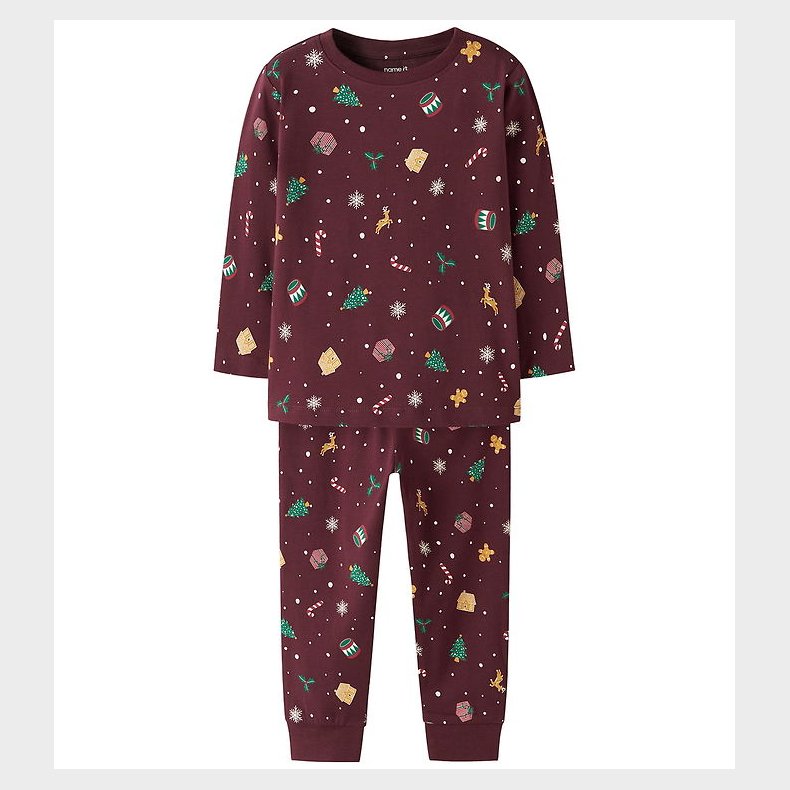 Name It Nattj - 2-Delt - NmnVismas - Burgundy/Xmas - AOP