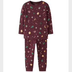 Name It Natt�j - 2-Delt - NmnVismas - Burgundy/Xmas - AOP
