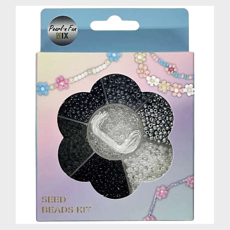 Pearl N Fun Perler - Glasperlemix - Sort/Gr�/Hvid