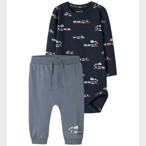 Name It St - Bukser/Body l/ - NbmVroels - Flint Stone/Navy Bla