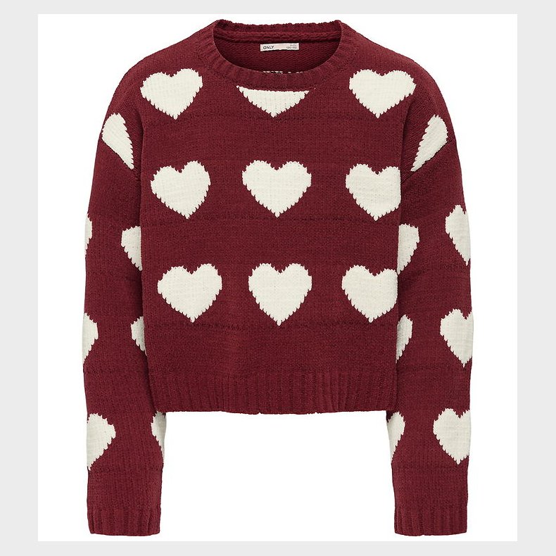 Kids Only Bluse - Strik - KogSus - Cabernet/Heart/Egret