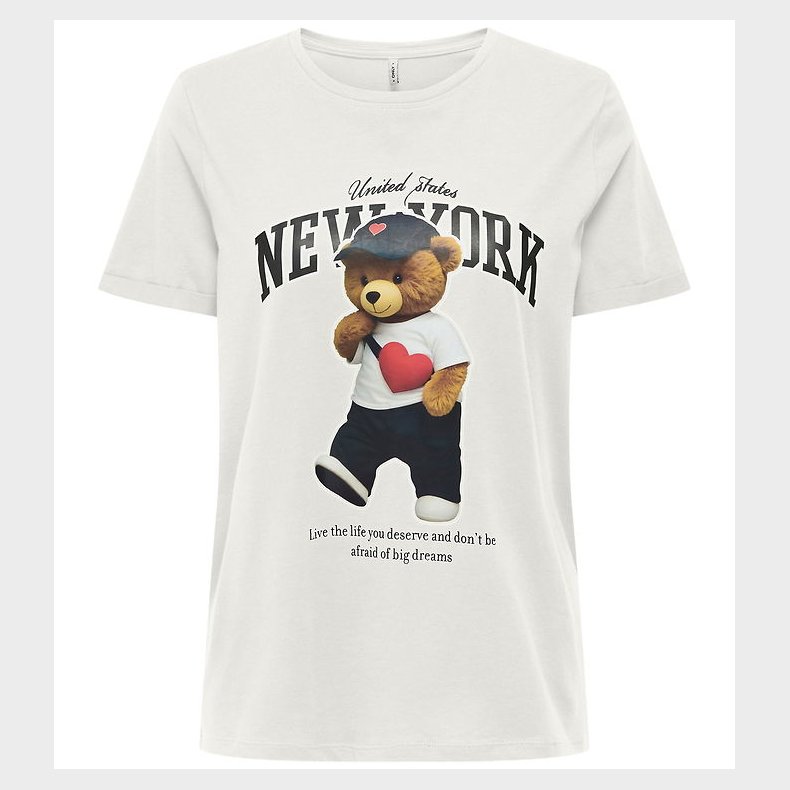 Kids Only T-shirt - KogLina - Bear O-Neck Top - Cloud Dancer/New