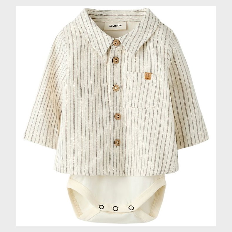 Lil Atelier Skjortebody l/ - NbmFelixo - Turtledove/Sepia Tint