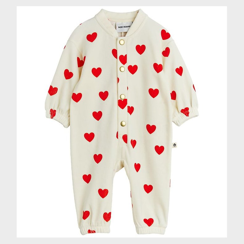 Mini Rodini Heldragt - Velour - Hearts - Hvid