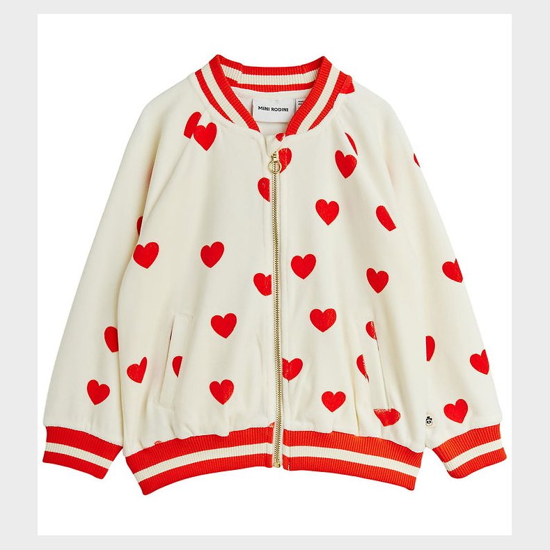 Mini Rodini Cardigan - Velour - Hearts - Hvid