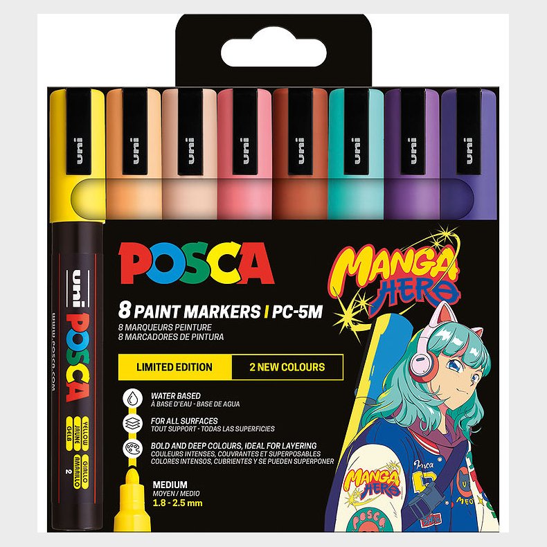 Posca Tuscher - PC-5M - 8 stk. - Manga Hero