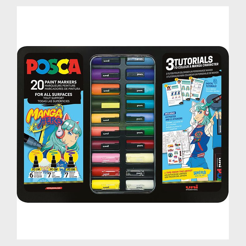 Posca Tuscher m. Metalkasse - 20 stk. - Manga Hero