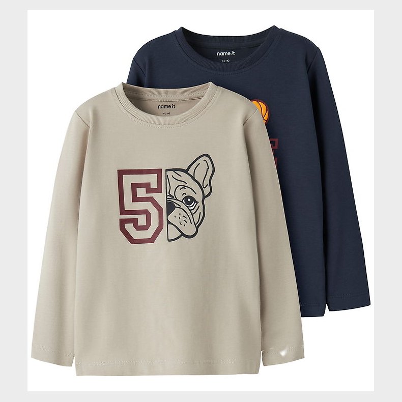 Name It Bluse - 2-pak - NmmVux - Island Fossil/Navy Blazer Game