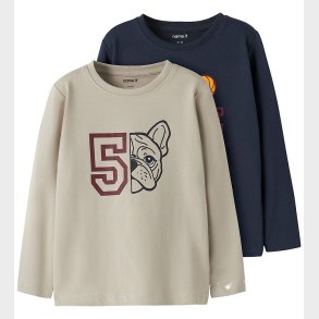 Name It Bluse - 2-pak - NmmVux - Island Fossil/Navy Blazer Game