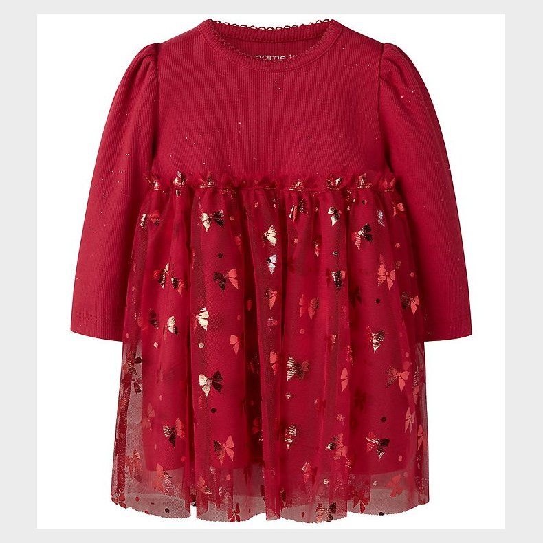 Name It Kjole - Rib/Tyl - NbfRosally - Jester Red m. Sl�jfer