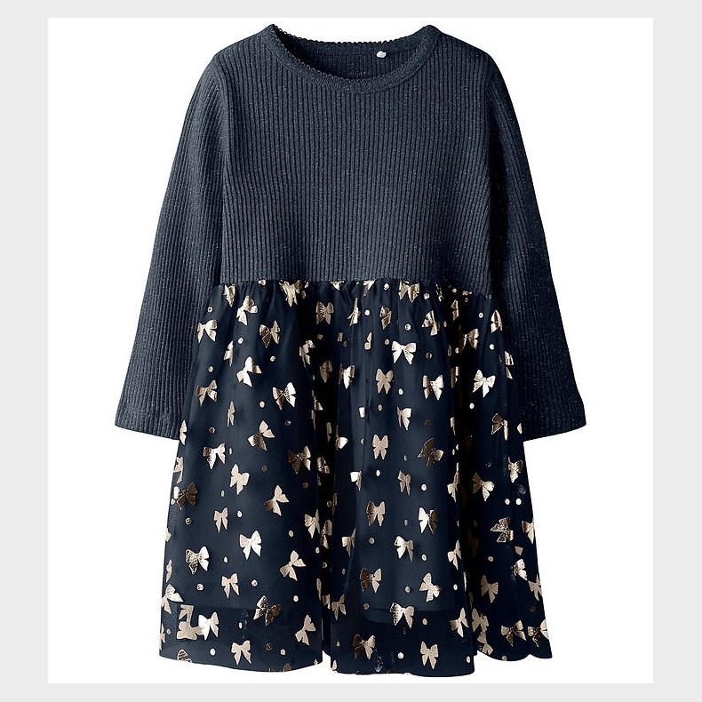 Name It Kjole - Rib/Tyl - NmfRosally - Navy Blazer m. Print