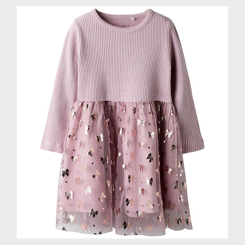 Name It Kjole - Rib/Tyl - NmfRosally - Keepsake Lilac m. Print