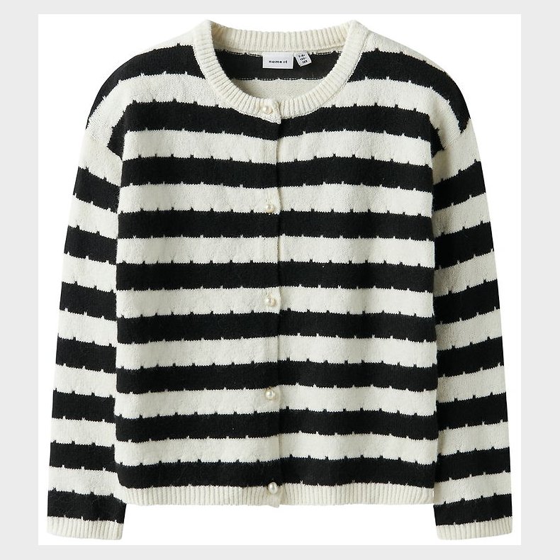 Name it Cardigan - NkfSylvea - Strik - Cloud Dancer/w.Black Stri