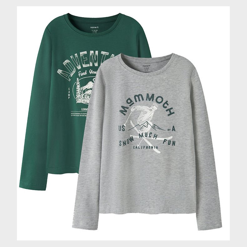 Name It Bluse - NkmVux - 2-Pak - Grey Melange/Bistro Green Adve