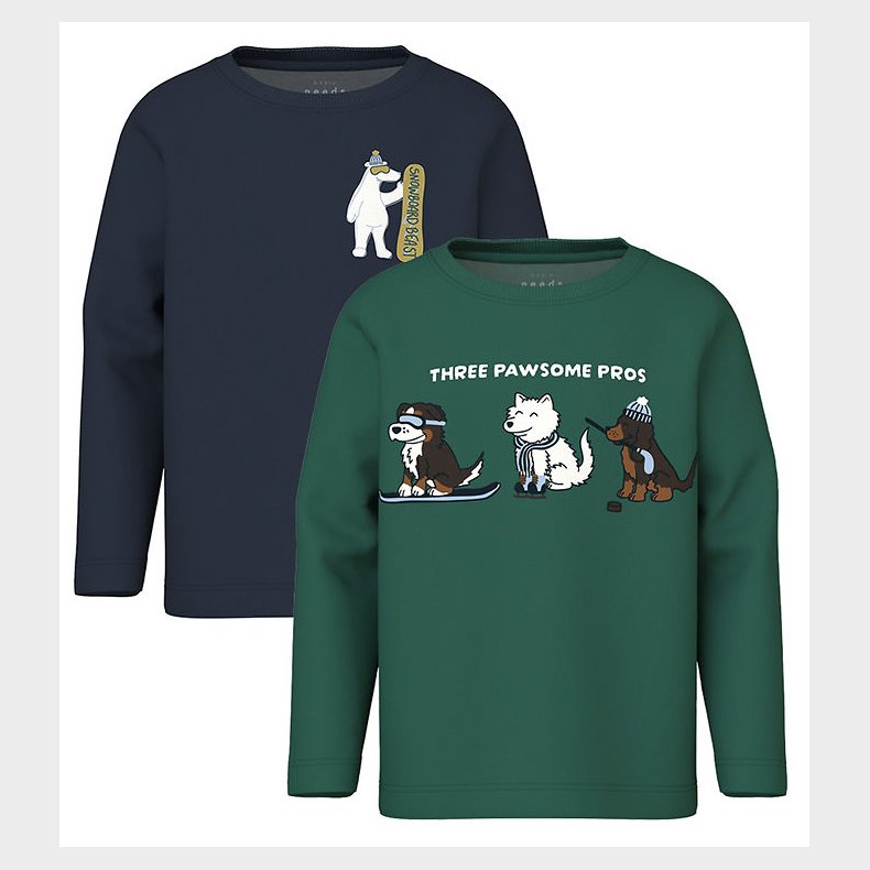 Name It Bluse - 2-Pak - NmmVux - Bistro Green/Navy Blazer Snowbo