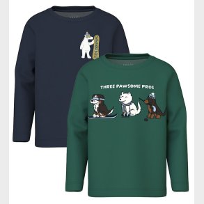 Name It Bluse - 2-Pak - NmmVux - Bistro Green/Navy Blazer Snowbo