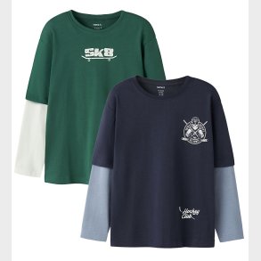 Name It Bluse - 2-Pak - NkmVarto - Navy Blazer/Bistro Green Skul